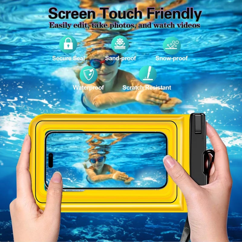 Famoby Floatable 3 Pack Multicolor Universal IP68 Floating Waterproof Phone Pouch,Adjustable Neck Lanyard Waterproof Phone Case Dry Bag for Apple iPhone,Samsung,and up to 8.3" Yellow,Orange,Green - Image 5